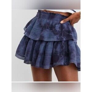 Aerie Tiered Ruffle Mini Skirt Blue Tie Dye Size L